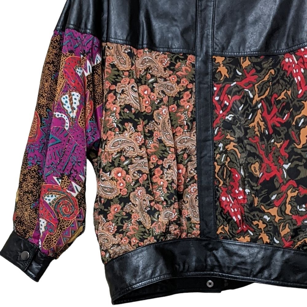 Pelle vintage leather textile floral abstract panels bomber 80's size Small - Picture 7 of 10